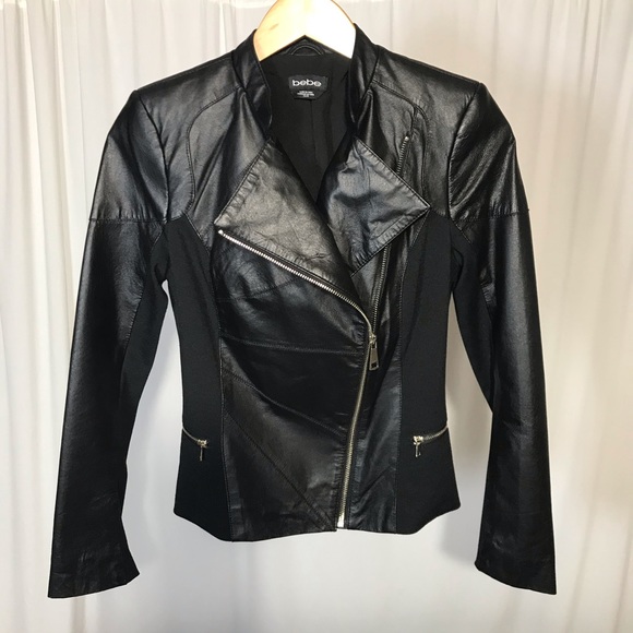 bebe Jackets & Blazers - Bebe Black Leather Motorcycle Jacket EUC